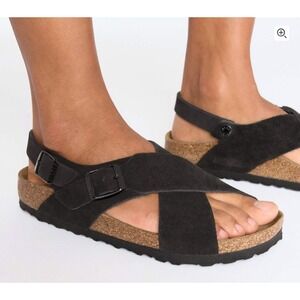 BIRKENSTOCK Tulum II VL/NB Black Suede Leather Sandals EU42 W11 M9‎ Narrow Fit